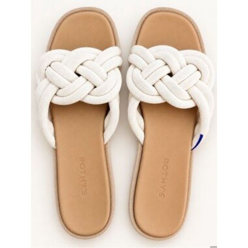 Rothy's The Summer Sandal White Sand Braided Knit Strap Sandals 10W